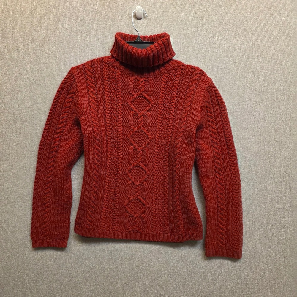 Paul James Mens M Red 100% Wool Cable Knit Turtleneck Made England Preppy